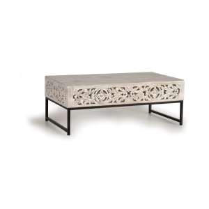 Mesa de centro tallada en madera de mango